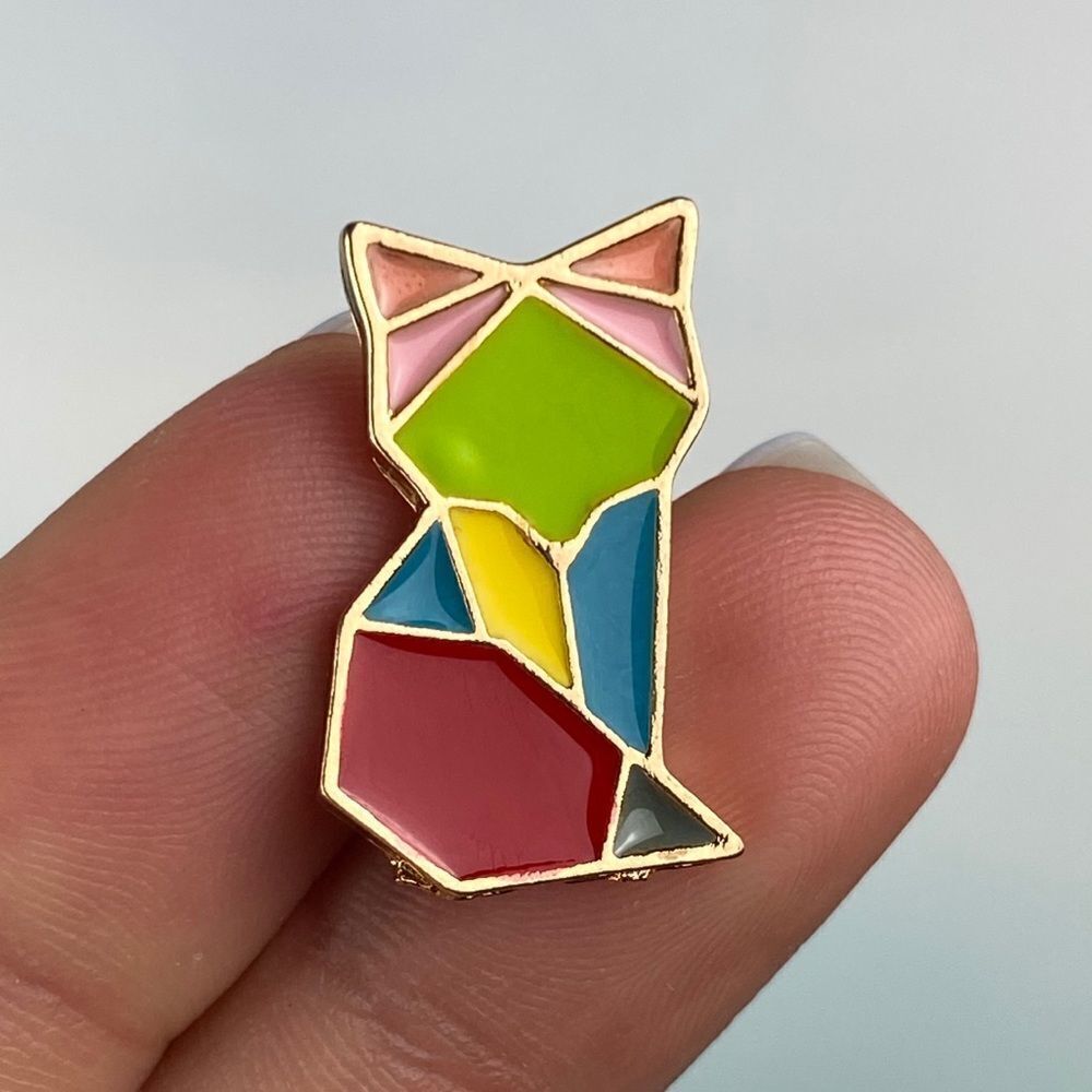 Rainbow Geometric Fox Enamel Pin/ Brooch Lapel
